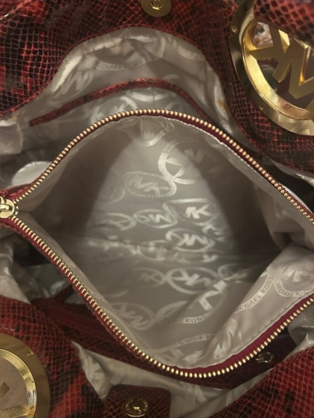 Michael Kors Red Snakeskin-Print Shoulder Bag - Picture 14 of 16